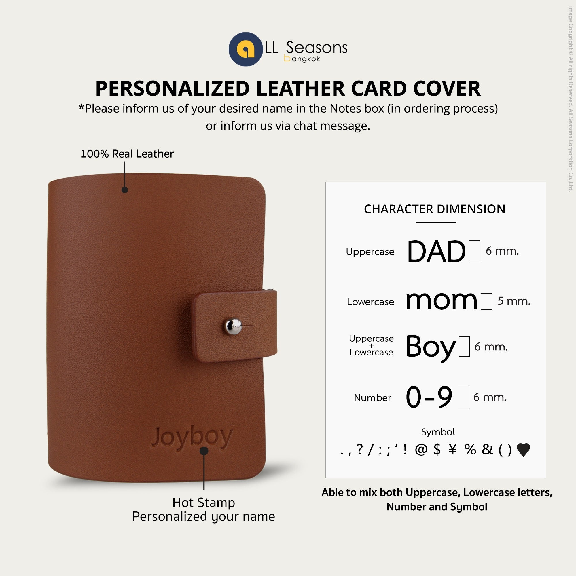 Leather Bi-fold Card Cover. Personalized your name.