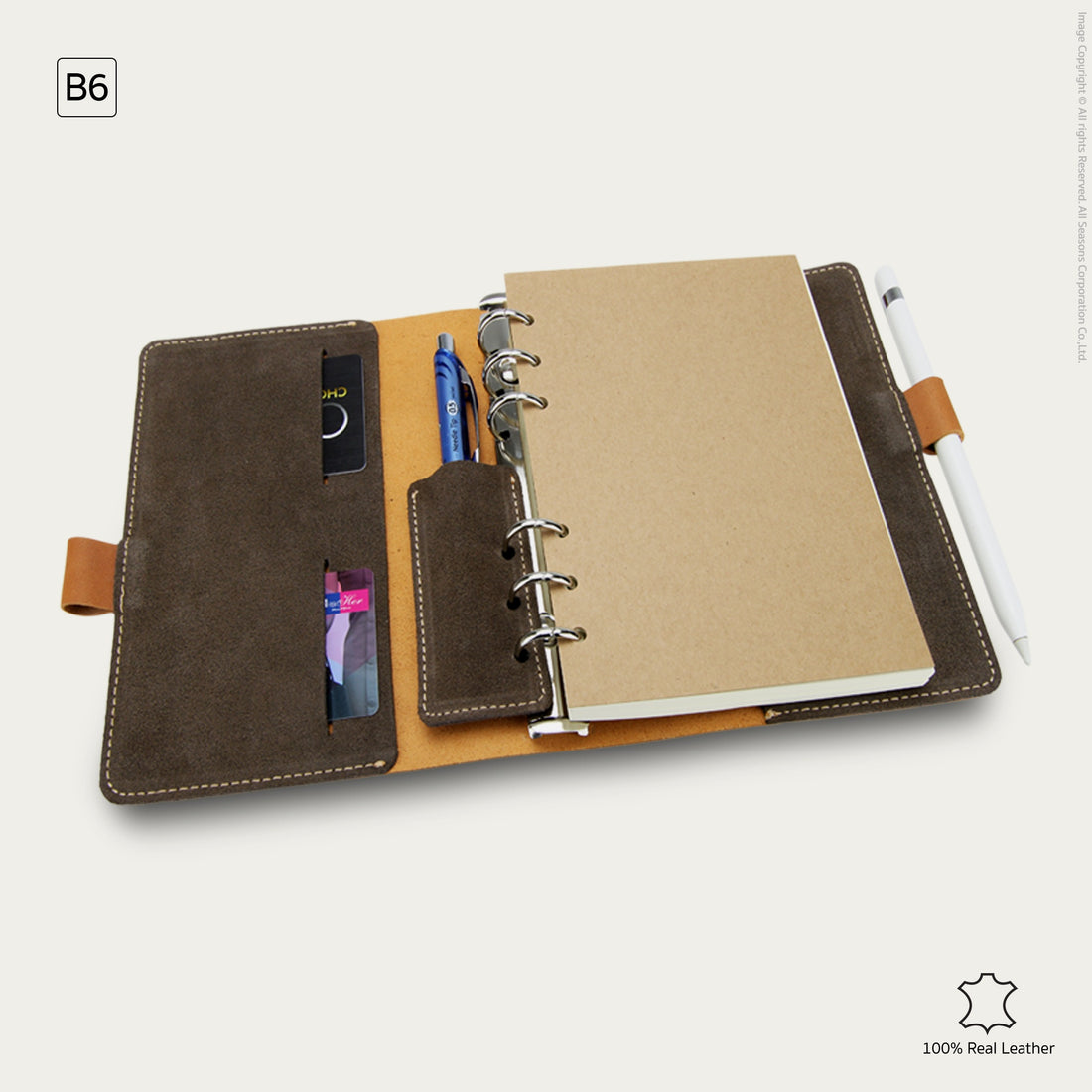 สมุดโน๊ต สมุดออแกไนเซอร์ รุ่น Leather Pen Lock Notebook (M) B6