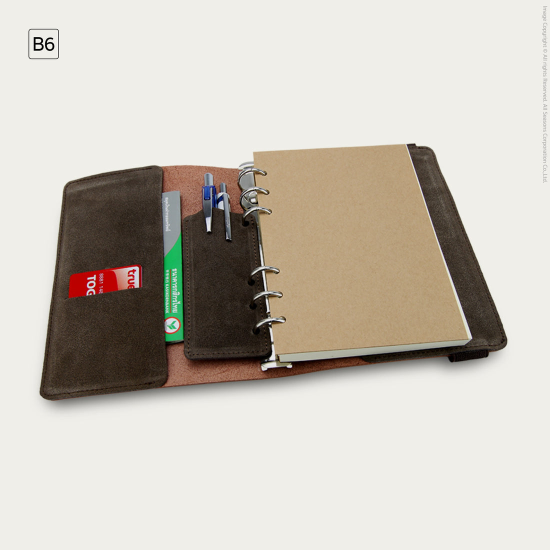 สมุดโน๊ต ปกหนังแท้ สลักชื่อได้ Leather Elastic Notebook (M) B6