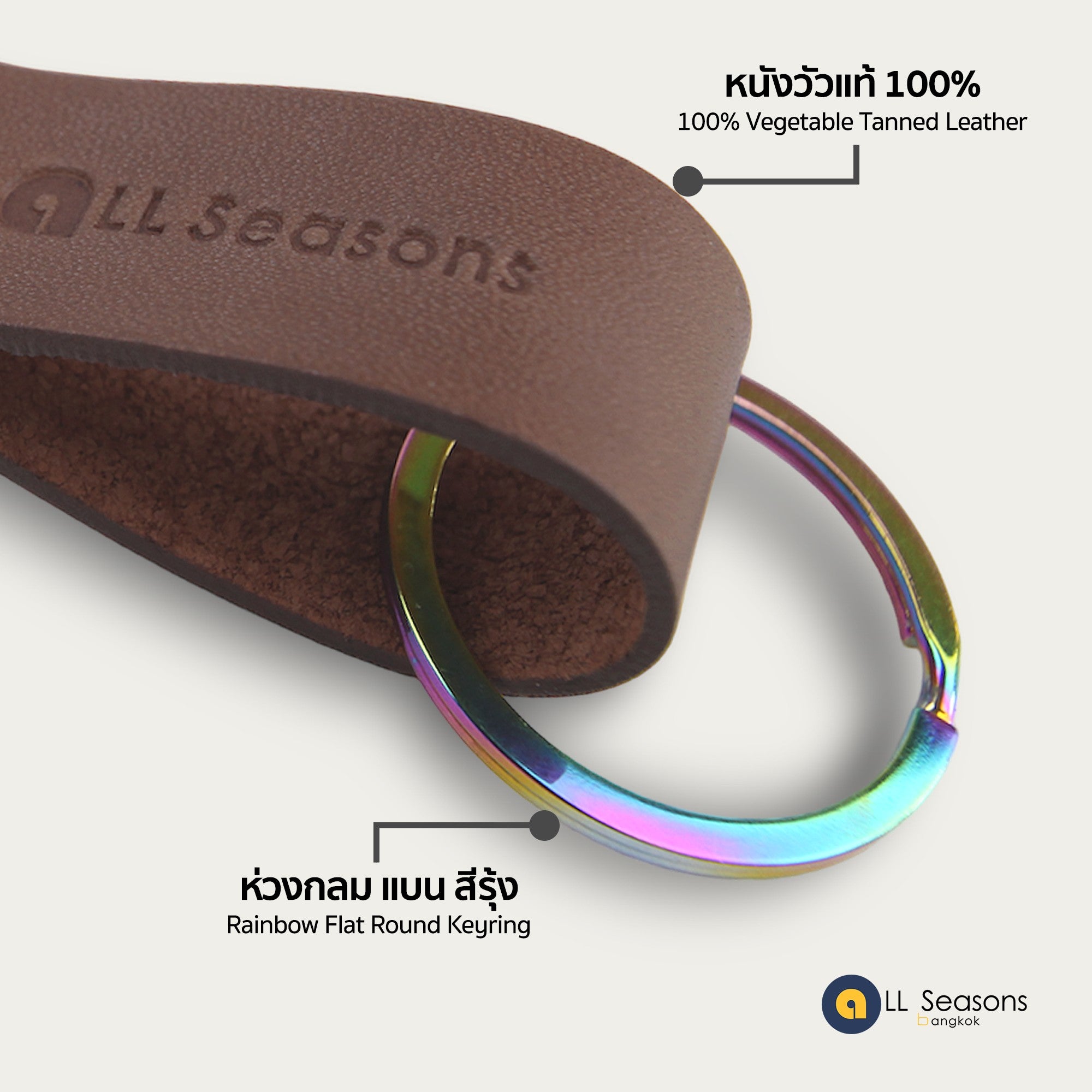 2 Rainbow Keychain Circular&Flat Round [Smooth Leather] V.1