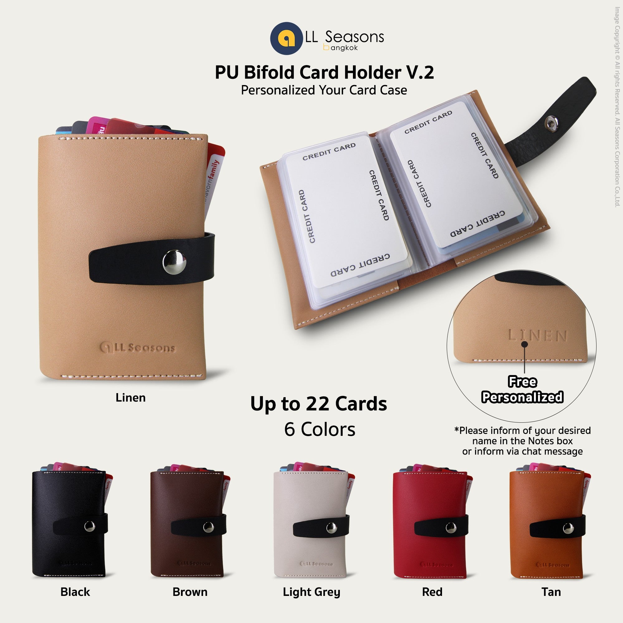 กระเป๋าใส่บัตร สลักชื่อฟรี หนังเทียม Personalized PU Bifold Card Holder V.2
