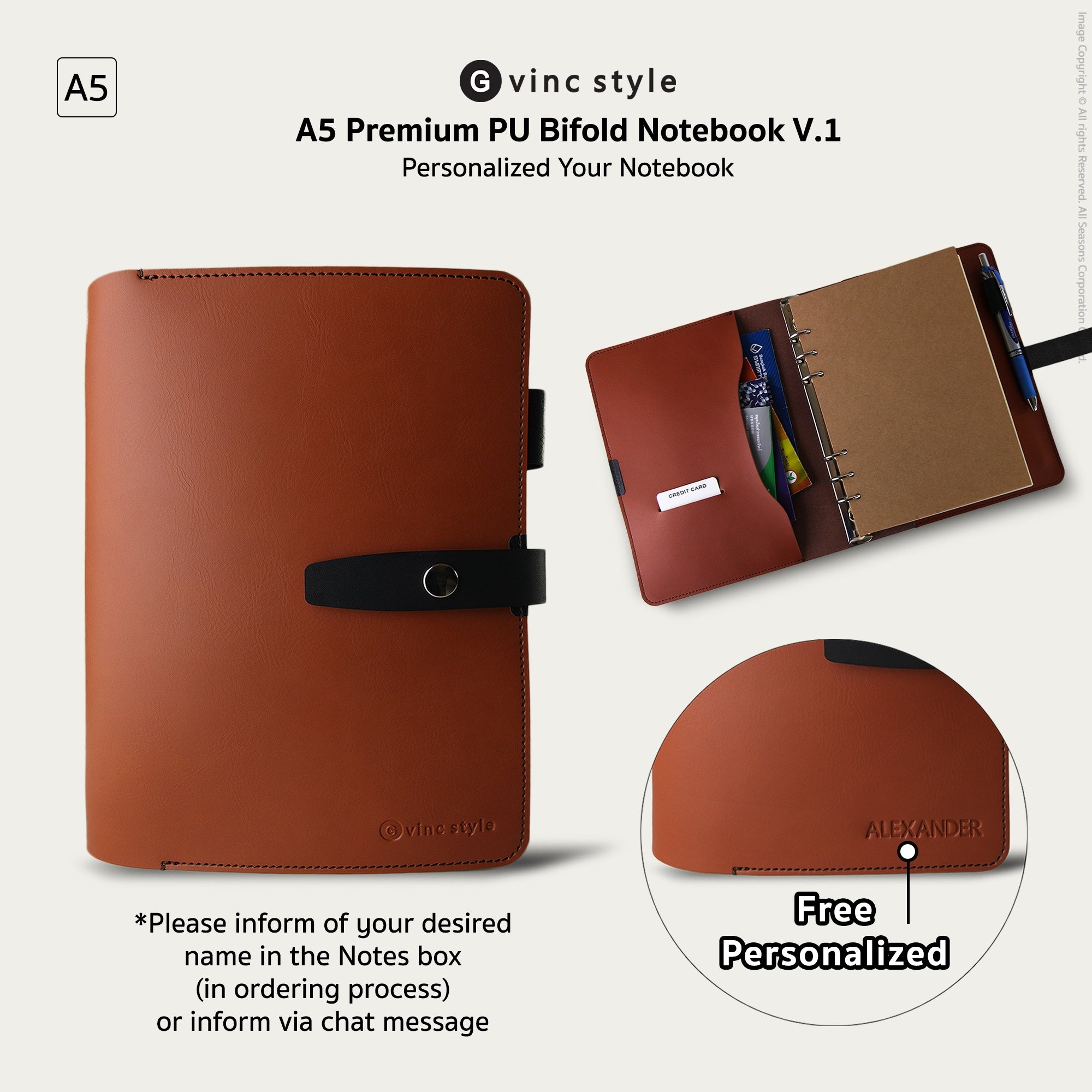A5 V.1 - PU Personalized Bifold Notebook