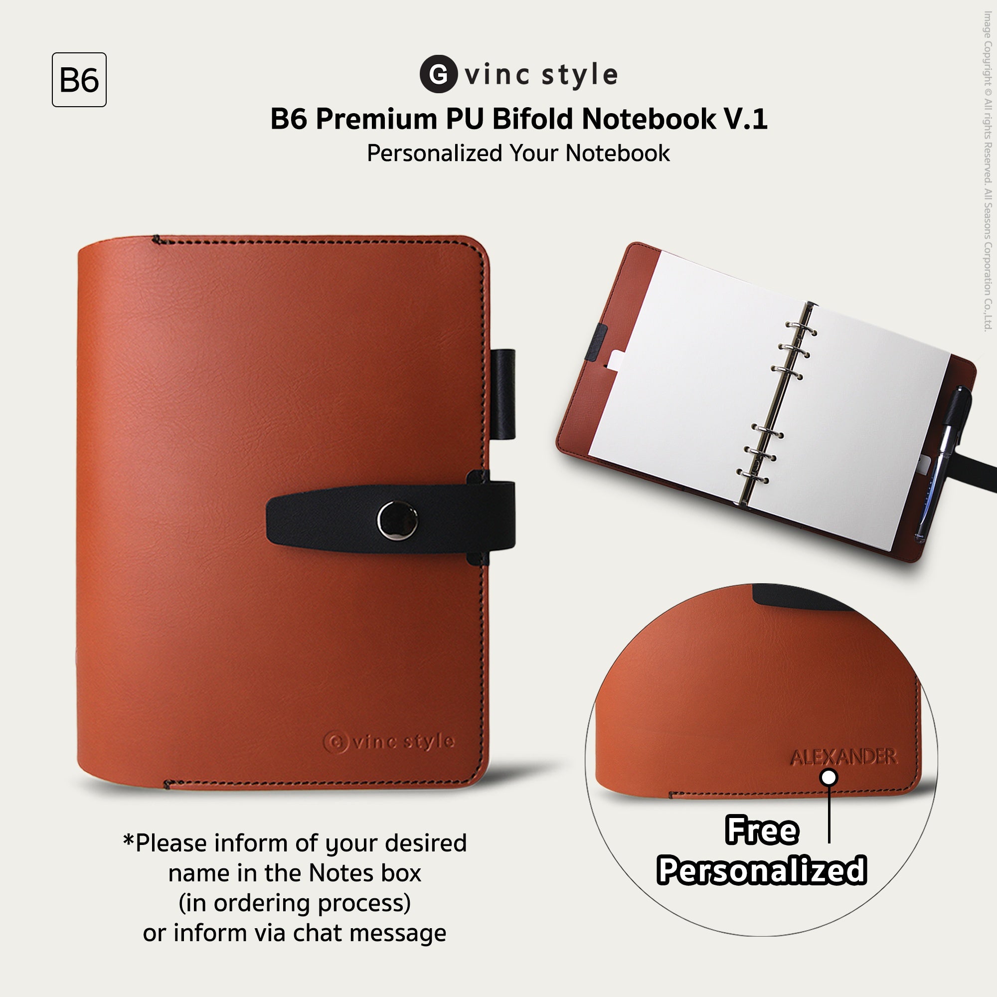 B6 V.1 - PU Personalized Bifold Notebook