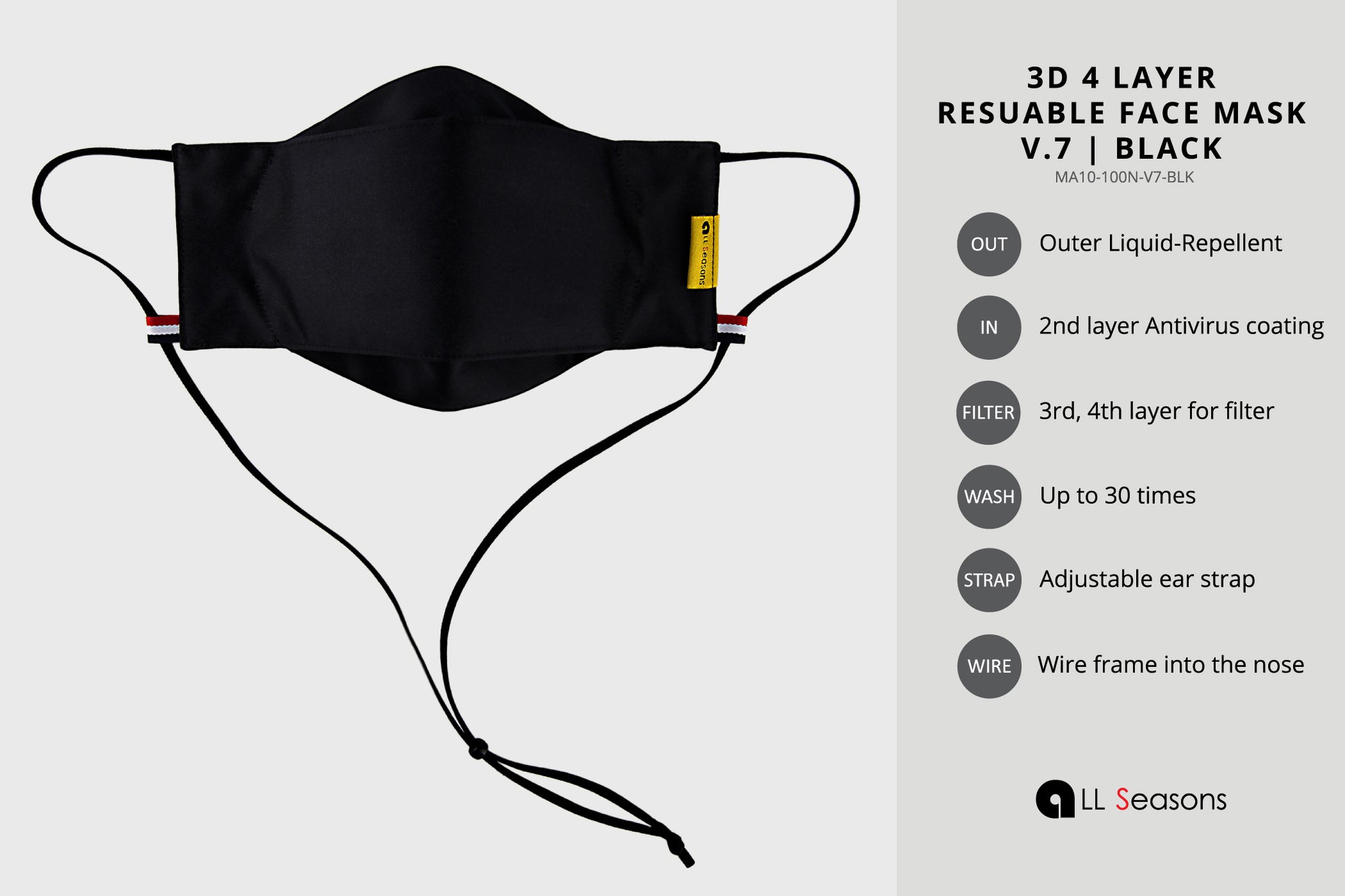 3D 4Layer Reusable Face Mask with Strap V.7